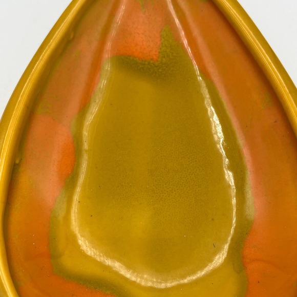 MCM Ceramic Accent Decor Ashtray Spoon Rest? Orange Yellow Glazed Drip 60's 70's - Picture 3 of 6